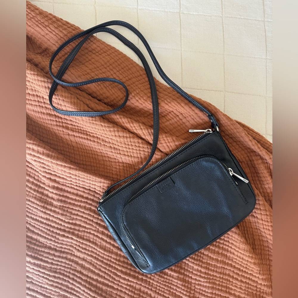 Fossil Black Leather Crossbody Purse